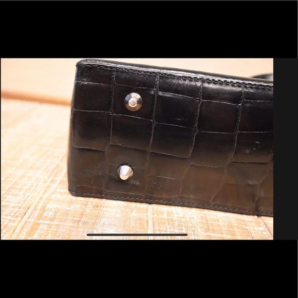 OROTON EMBOSSED CROC HOBO SHOULDER BAG PURSE BLACK - Picture 11 of 12